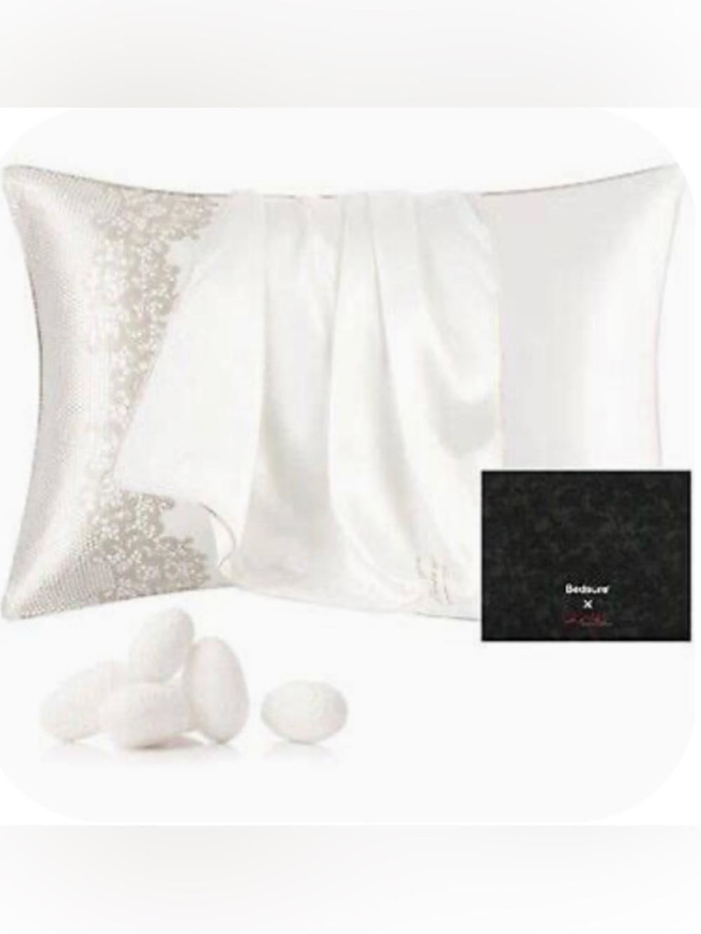 Bedsure Marilyn Monroe Silk Pillowcase Lace Print Cream and Beige Two Cases